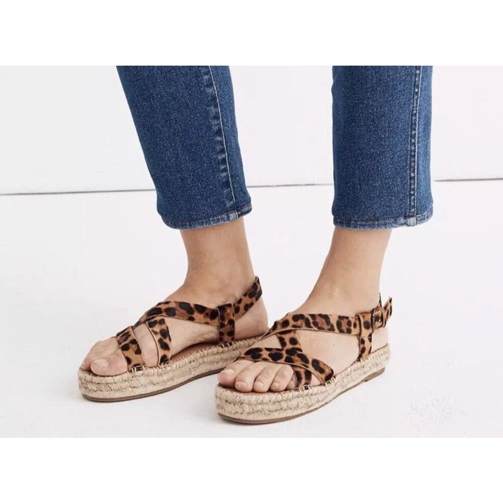 NWT Madewell The Malia Espadrille Sandal in Leopard Calf Hair Size 7 5